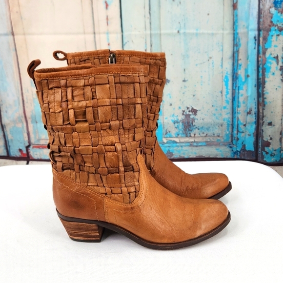Sheridan Mia Tan Woven Leather Zip Ankle boots - Picture 1 of 8